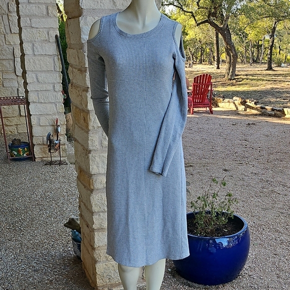 SOL LOS ANGELES, Gray Cold Shoulder Waffle Knit Cotton Blend Dress XXS - Picture 1 of 8